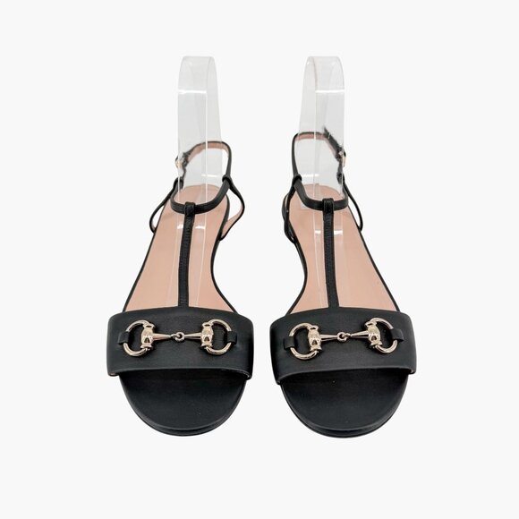 Gucci T-Strap Black Leather Horsebit Flat Sandals Shoes Size 37 US 7 Women's - Picture 3 of 13